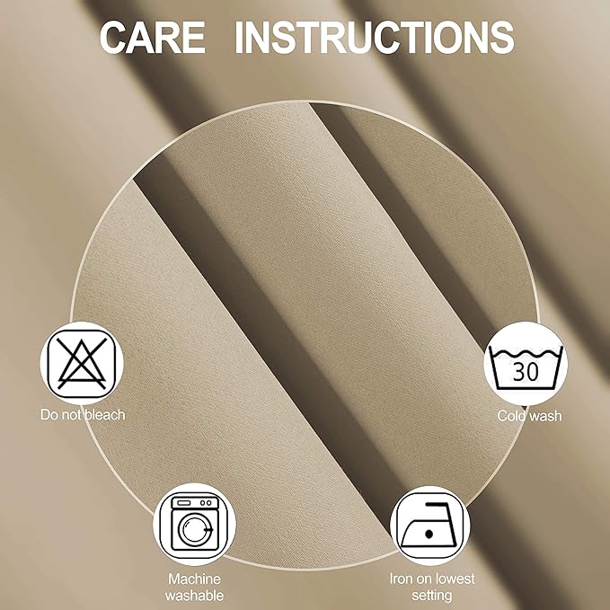 LEMOMO Beige Thermal Blackout Curtains/52 x 63 Inch/Set of 2 Panels Room Darkening Curtains for Bedroom