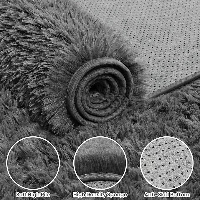 8x10 Area Rugs for Living Room: Ultra Soft Fluffy Shag Grey Rugs for Bedroom, Non-Slip Large Fuzzy Plush Rug Indoor Floor Carpet for Nursery Kids Boys Girls Room, Dorms, Playroom, Modern Home Decor