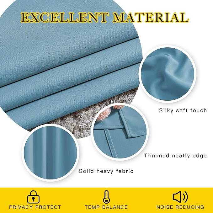 NICETOWN Blackout Living Room Curtains Teal Blue - Home Fashion Ring Top Thermal Insulated Room Darkening Curtains for Bedroom/Living Room (2 Panels, W52 x L90, Teal Blue)