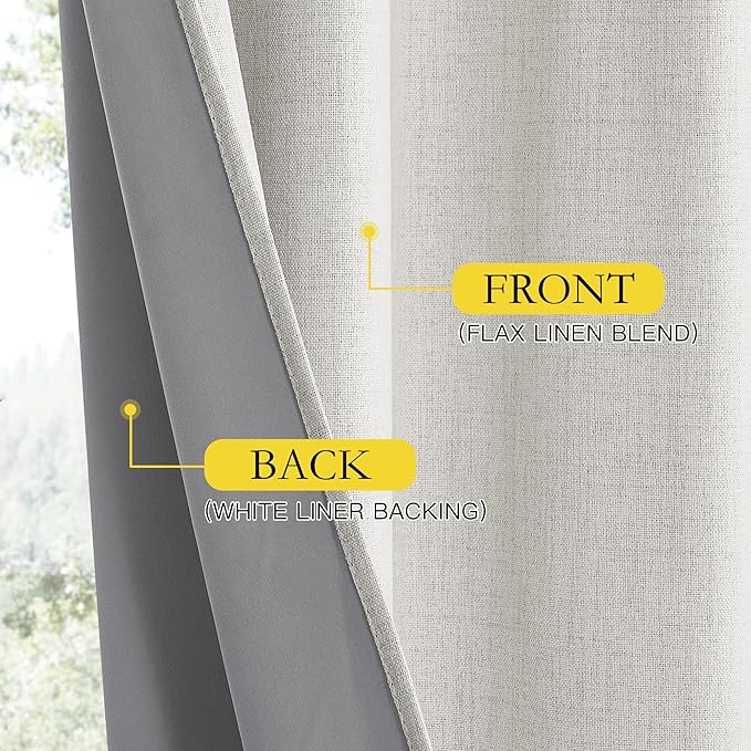 NICETOWN Snowbound Vintage Linen 100% Blackout Curtains for Living Room, Thermal Insulated Curtains 120“ Long, Noise Reducing Window Treatment Drapes for Home Office, 62" Wide Per Panel, Set of 2