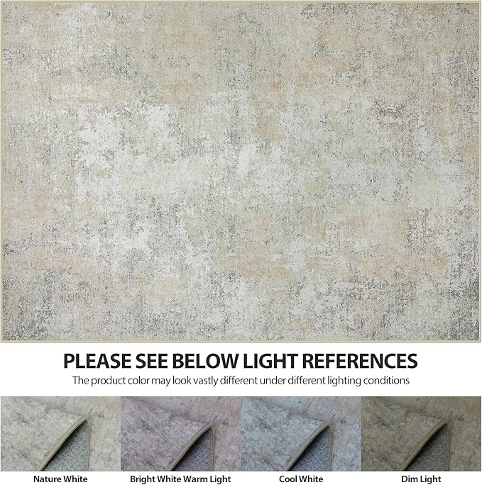 Runner Rug for Hallways Kitchen 2'6"x8' Washable Non Slip: Carpet Non Skid 8ft Entryway Rubber Backed 8 Feet Neutral Abstract Modern Rug Low Pile Pet Friendly Indoor Beige Grey