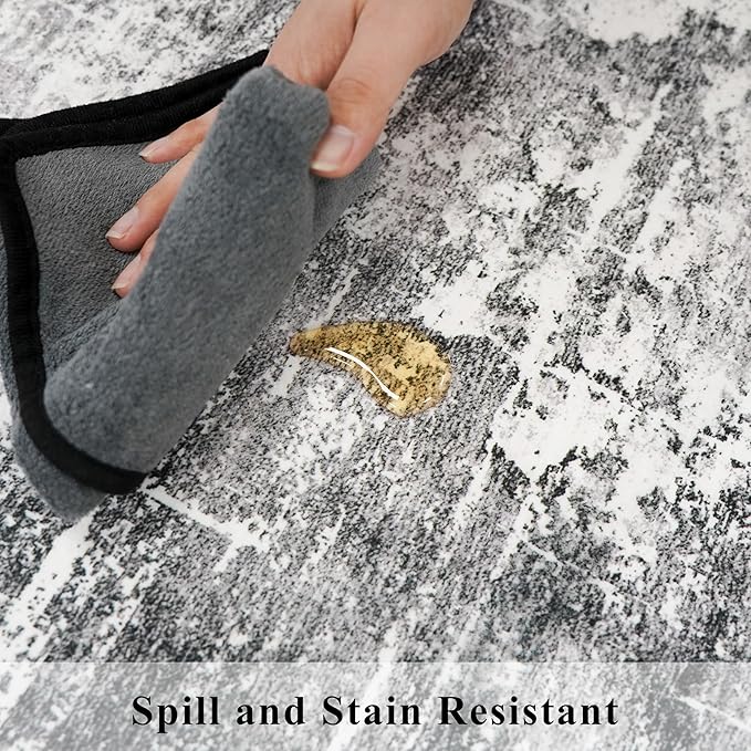 Washable 2x5 Kitchen Area Rug: Non-Slip Abstract Water-Resistant Entryway Rug Soft Sink Fridge Area Bedroom Carpet Low Pile Floor Mat for Bathroom Laundry Nursery Non-Shedding Runner(2X5,Black/Grey)