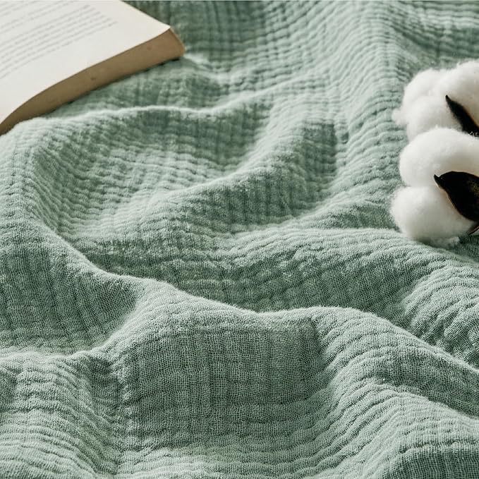 Bedsure 100% Cotton Muslin Blanket Queen Size for Bed - 4-Layer Breathable and Lightweight Thin Soft Summer Gauze Muslin Blankets for Adults, Sage Green, 90x90 Inches