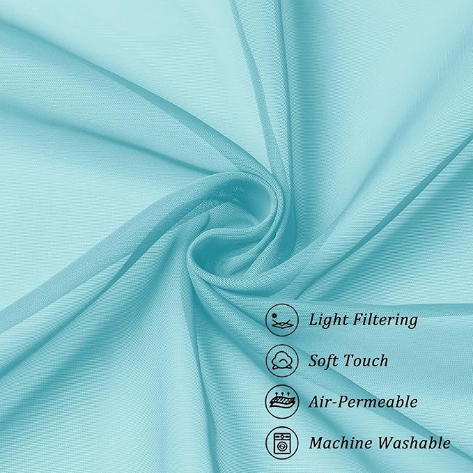 Chyhomenyc Aqua Sheer Curtains 96 inches Long 2 Panels, Light Filtering Soft Airy Solid Elegant Voile Window Treatment Drapes for Bedroom Living Room, 42Wx96L, 8FT L