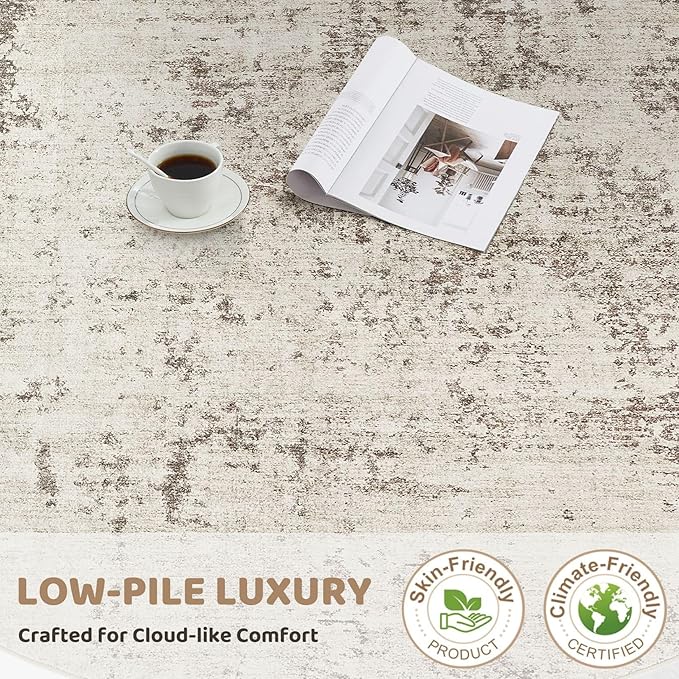 UERMEI 5ft Round Area Rug Living Room Rugs - 5x5 Washable Neutral Modern Abstract Soft Thin Rug Indoor Floor No Slip Rug Carpet for Bedroom Under Dining Table Home Office Decor - Dark Brown