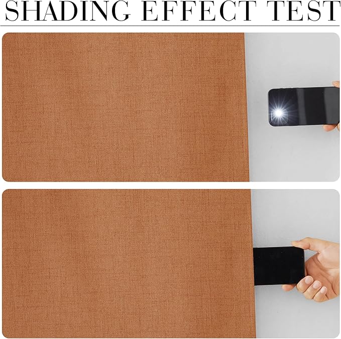 RYB HOME Burnt Orange Total Blackout Curtains Linen Texture, Fall Curtains for Bedroom/Living Room/Office, Thermal Insulated Boho Farhmouse Home Decor, Luxury Privacy Drapes, W52xL96, 2 Panels