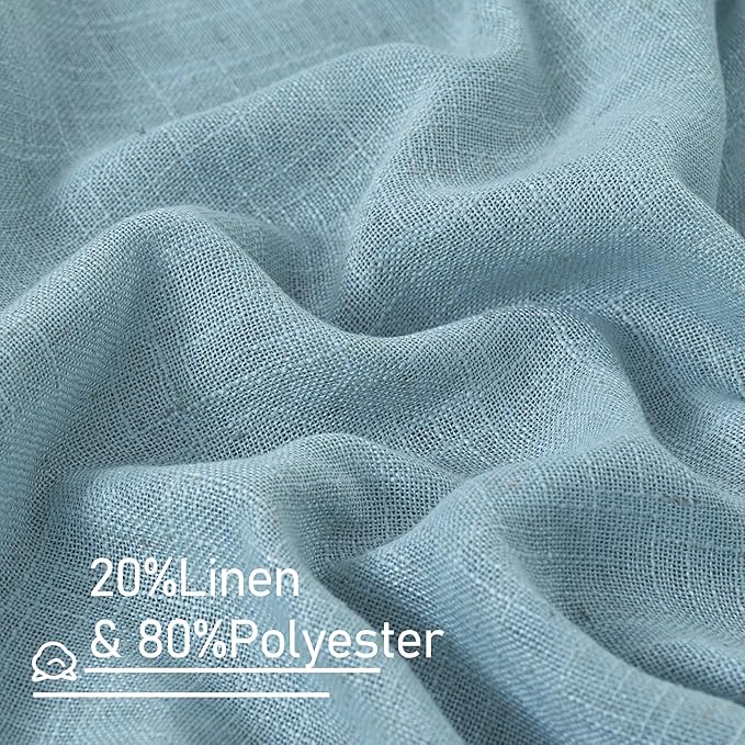 LAMIT 36 Inch Length Linen Curtains for Small Windows, Semi Sheer Light Filtering Panels Back Tab and Rod Pocket Country Decor Drapes for Basement/Kitchen, Stone Blue, 2 Panels, 34 x 36 Inch
