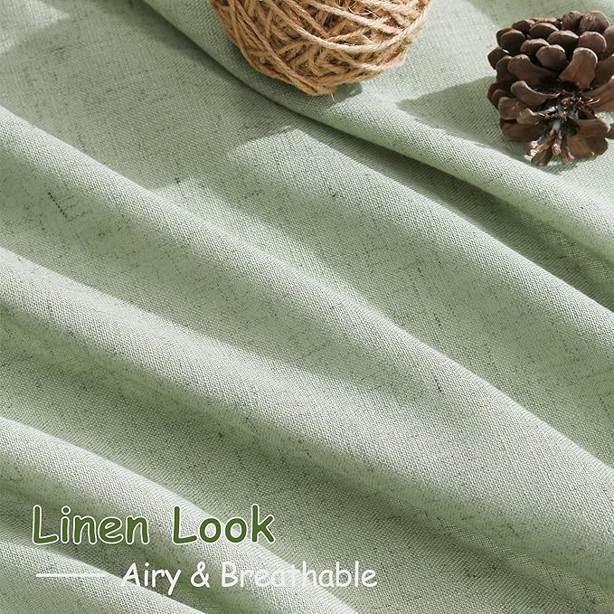 Nanspring Mist Sage Linen Curtains 84 Inch Length 2 Panels Set for Living Room Rod Pocket Back Tab Light Filtering Window Drapes for Bedroom Dining Room Protect Privacy Modern Farmhouse Decor 52x84