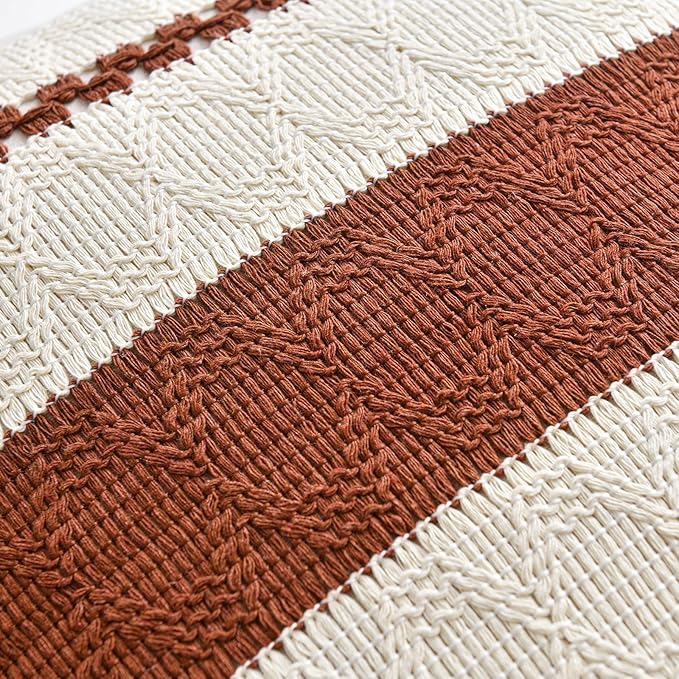 Fancy Homi Set of 1 Rust Boho Decorative Throw Pillow Covers 16x16 Inch for Couch Bed Sofa, Aesthetic Modern Organic Fall Room Decor, Soft Cotton Cute Terracotta Textured Farmhouse Cushion Case