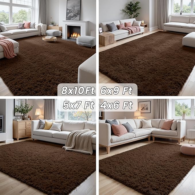 4x6 Area Rugs for Living Room Rug: Soft Fluffy Shag Brown Rugs for Bedroom, Non-Slip Large Fuzzy Plush Rug Indoor Floor Carpet for Nursery Kids Boys Girls Room, Dorms, Playroom, Modern Home Decor