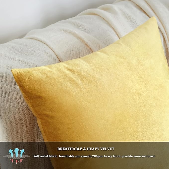 GIGIZAZA Yellow Velvet Decorative Throw Pillow Covers 20x20 inch for Sofa Bed 2 Pack Soft Cushion Cover