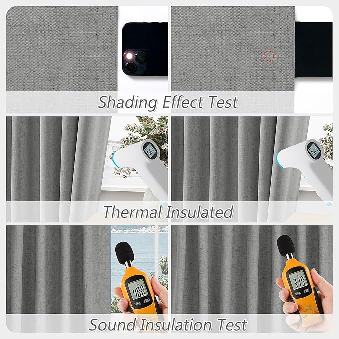 Guken 100% Blackout Linen Curtains 72 Inch Length 2 Panels Set for Living Room Bedroom Back Tab Thermal Insulated Black Out Linen Drapes Room Darkening Window Curtains,Dark Grey
