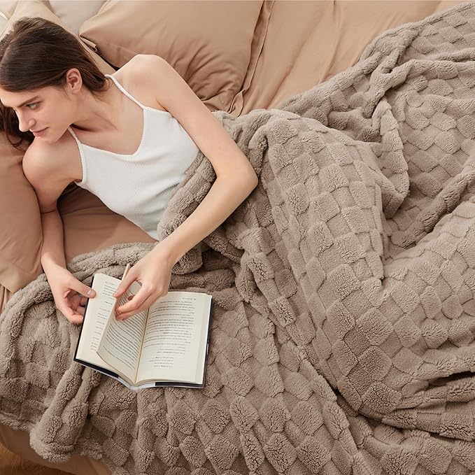 Bedsure GentleSoft Blankets Queen Size for Bed - Super Soft Cozy Blanket for Kids Girls, Large Fuzzy Fleece Throw for Bedroom Decor, Light Brown, 90x90 Inches