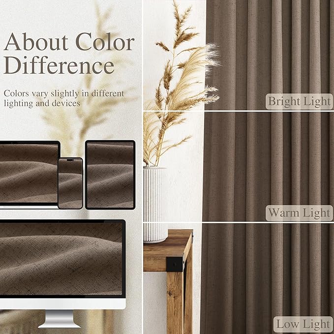 Light Brown Linen Curtains 96 Inches Long for Living Room Back Tab Vintage Rustic Farmhouse Light Filtering Curtain Burlap Textured Linen Drapes 96 Inch Length for Dinning Room Bedroom 52x96 8 FT