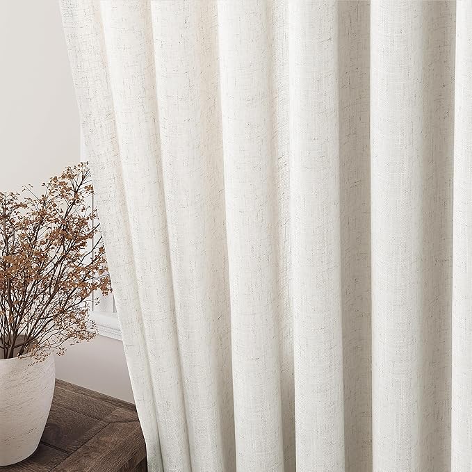 Extra Long Curtains 120 inch Length 2 Panels Back Tab Neutral Farmhouse Drapes Light Filtering Semi Sheer Linen Curtain 120 inches Long for Floor to Ceiling Window Patio Sliding Door Cream 10 FT