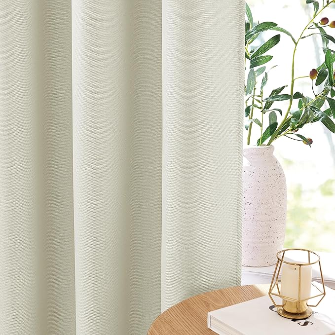 NICETOWN Faux Linen 100% Blackout 90 inch Curtains, Silver Grommet Thermal Insulated 2 Layers Window Treatments Sound Dampening for Living Room/Bedroom, Natural, W52 x L90, 2 Panels