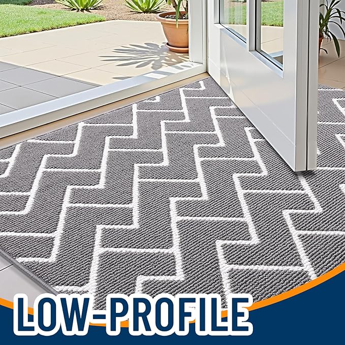 OLANLY Front Door Mat, Non-Slip Rubber Backing, Dirt Resistant and Absorbent, Washable, Easy to Clean Low-Profile Indoor Doormat for Back Door, Entryway, Inside Entrance, 32x20, Grey