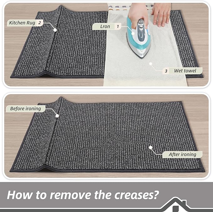 BEQHAUSE Kitchen Rugs and Mats 2PCS, Non-Slip Kitchen Mats for Floor, Absorbent and Stain Resistant Kitchen Runner, Machine Washable Rugs for Kitchen, Laundry & Sink, 24"x36"+24"x60", Charcoal