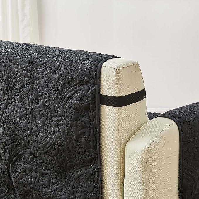 Great Bay Home Reversible Chair Cover - Washable Slipcover Furniture Protector with Elastic Straps - Perfect for Kids & Pets - Quilted & Stitched Detail (Black/Taupe)