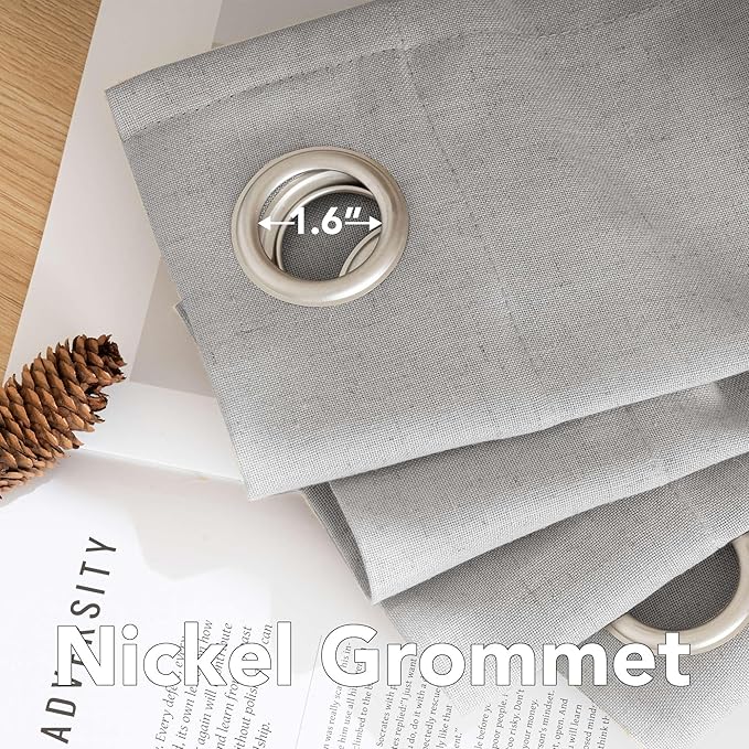 H.VERSAILTEX Elegant Natural Linen Blended Energy Efficient Light Filtering Linen Textured Semi Sheer Curtains/Nickel Grommet Window Treatments Panels/Drapes (Set of 2, Dove, 52" x 54")