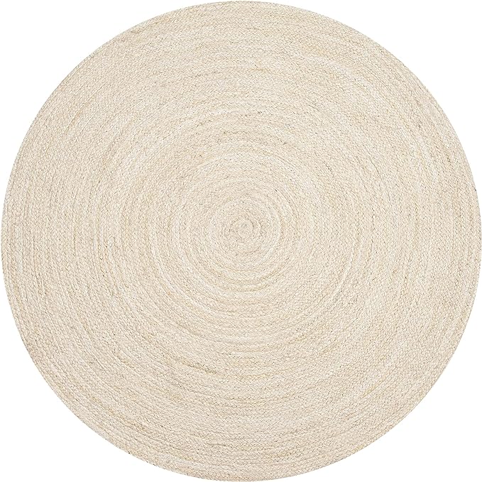 Hausattire Hand Woven Jute Braided Rug, 3’ Round – Off White, Reversible Boho Entry Area Rugs for Kitchen, Living Room I Farmhouse Decorative Floor Rug, 3 Feet Round