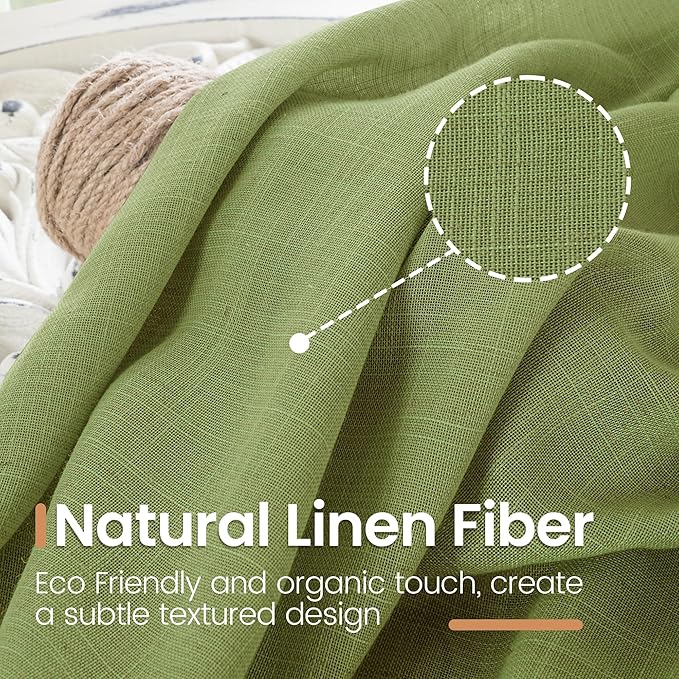 BGment Short Olive Green Curtains 36 Inch Length for Kitchen Cafe Window - Small Linen Drapes Rod Pocket Semi Sheer Textured for Bedroom Country Lightweight Natural Rustic, 2 Panels Set, 30 X 36 Inch