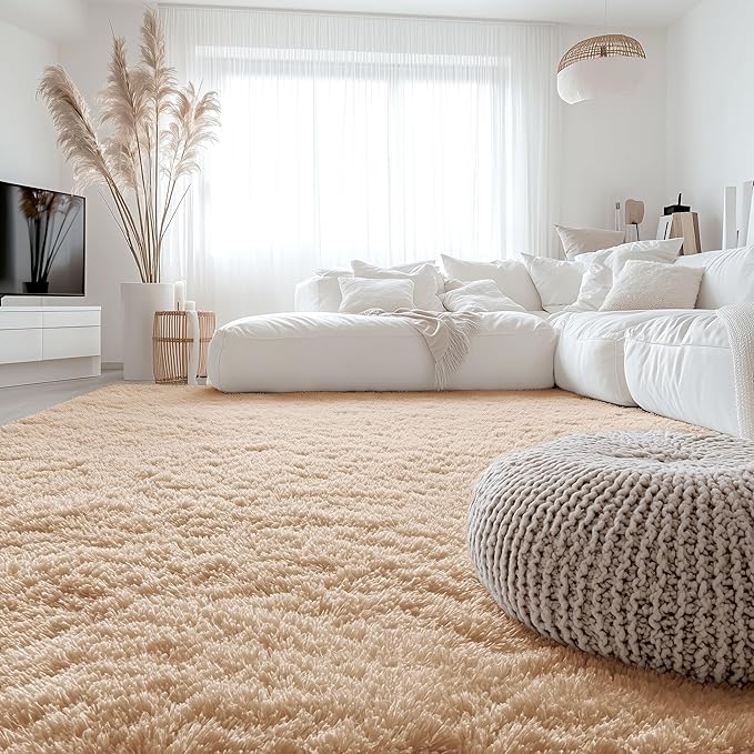 OLANLY 7x7 Machine Washable Large Area Rugs for Living Room, Bedroom, Soft Fluffy Shaggy Bedside Rug, Indoor Floor Carpet for Kids Girls and Boys, Dorms, Nursery, Home Decor Aesthetic, Beige