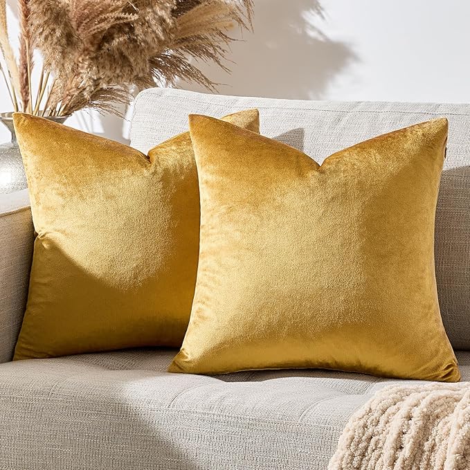 GIGIZAZA Golden Throw Pillow Covers 18x18 Decorative Velvet Cushion Covers Pack of 2 Pillowcase for Sofa
