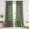 Nanspring Extended Curtain Olive Green Linen Sheer Curtains for Living Room 2 Panels Set 110 Inch Length Back Tab Light Filtering & Breathability Semi Sheer Drapes for Bedroom Living Room 52x110
