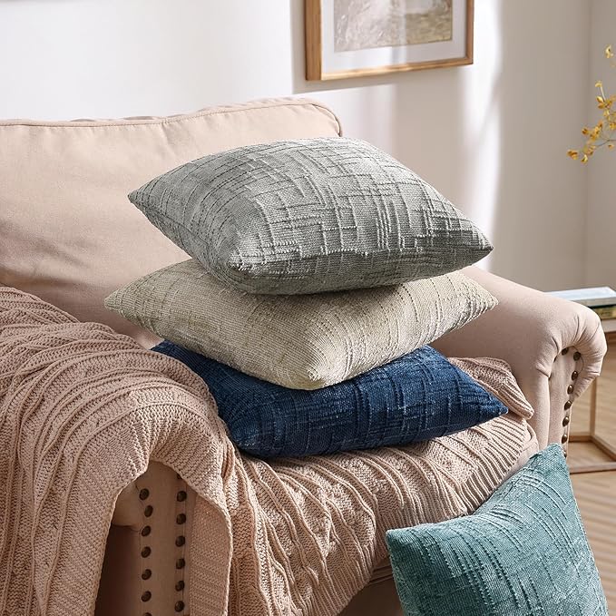 decorUhome Neutral Grey Chenille Throw Pillow Covers 12x20 Set of 2 Textured Soft Cozy Slubby Couch Pillow Covers Modern Farmhouse Boho Decorative Pillow Cases for Bed Sofa Living Room
