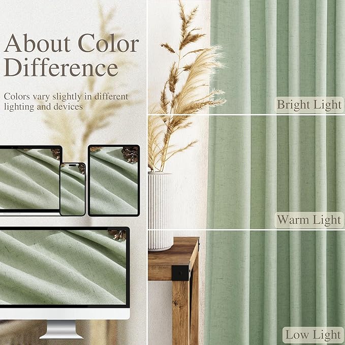 Extra Long Mist Sage Linen Curtains 120 Inch for Living Room 2 Panels Set Rod Pocket Back Tab Light Filtering Semi Sheer Linen Window Drapes Privacy High Ceiling Drapes for Farmhouse 52x120