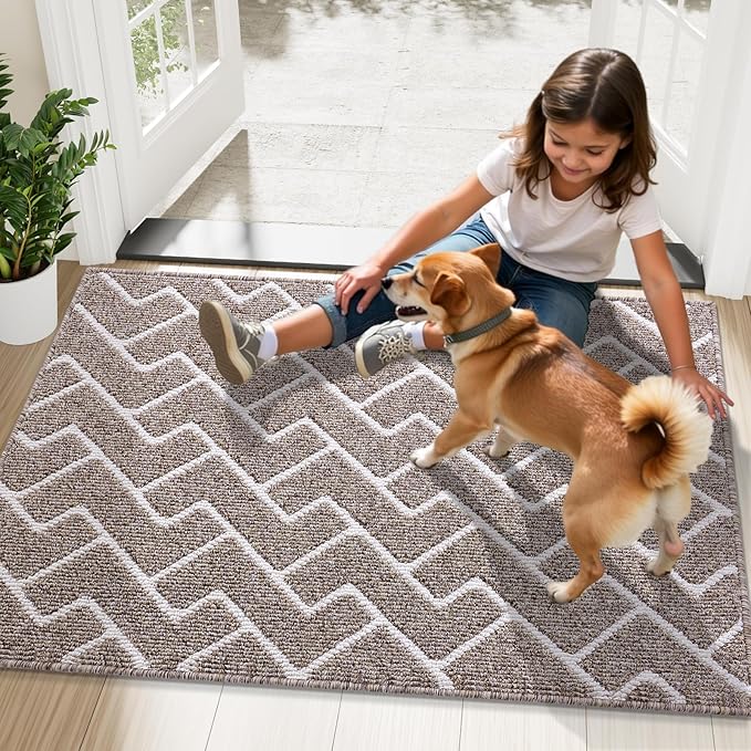 OLANLY Front Door Mat, Non-Slip Rubber Backing, Dirt Resistant and Absorbent, Washable, Easy to Clean Low-Profile Indoor Doormat for Back Door, Entryway, Inside Entrance, 71x47, Khaki