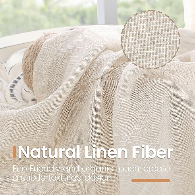 BGment Oatmeal Linen Curtains for Living Room 84 Inch Length, Semi Sheer Lightweight Rustic Country Window Drapes Textured for Bedroom Farmhouse Decor Rod Pocket, 2 Panels Set, Each 38 Inch Wide