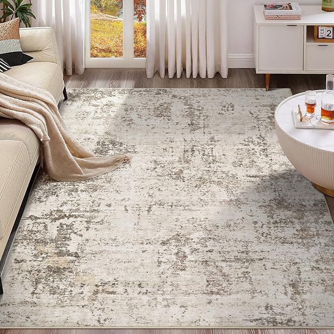 UERMEI 10x12 Area Rug Living Room Rugs - Washable Neutral Modern Abstract Soft Thin Large Rug Indoor Floor No Slip Rug Carpet for Bedroom Under Dining Table Home Office Decor - Dark Brown