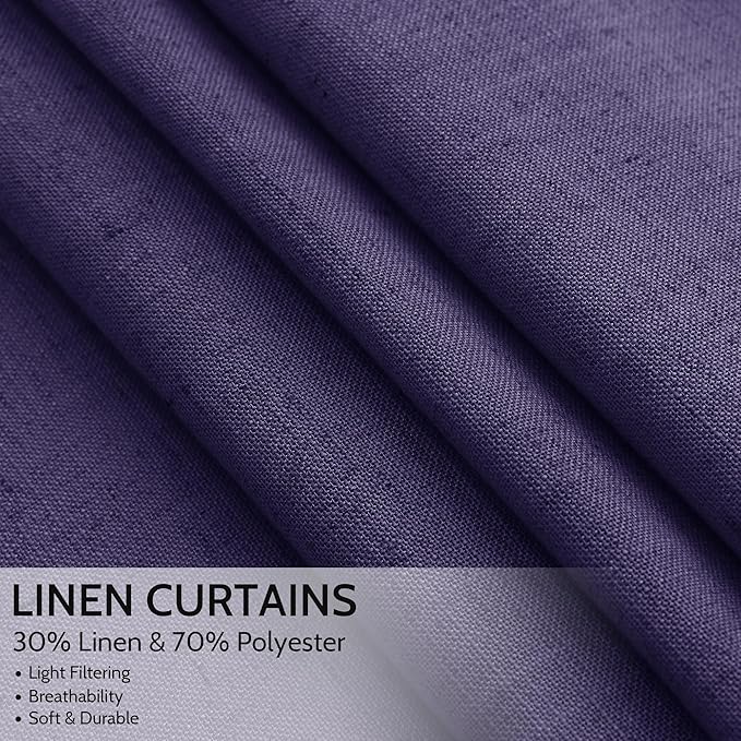 Extra Long Curtain Purple Morden Linen Blend Light Filtering Back Tab Curtains for Long Winodws 120 Inches Length, Semi Sheer Privacy Drapes for Living Room, 52x120 inch, 2 Panels
