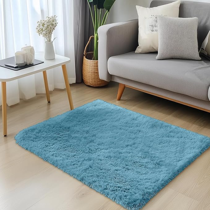 OLANLY 2x3 Machine Washable Small Bedside Rug, Soft Fluffy Shaggy Entryway Throw Rugs for Bedroom, Living Room, Indoor Floor Carpet for Kids Girls and Boys, Home Decor Aesthetic, Slate Blue