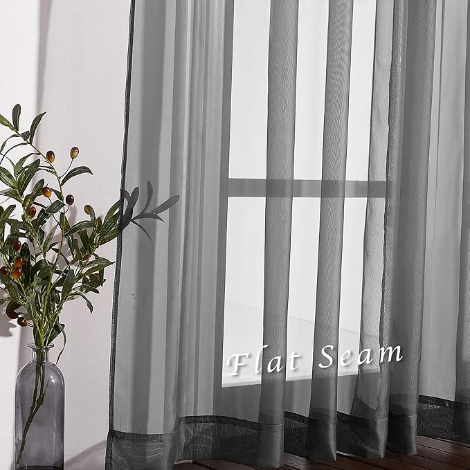 NICETOWN Dark Grey Sheer Curtains 90 inches Long 2 Panels, Grommet Top Soft Voile Sheer Airy & Lightweight Window Treatment for Boys Room/Living Room, W54 x L90