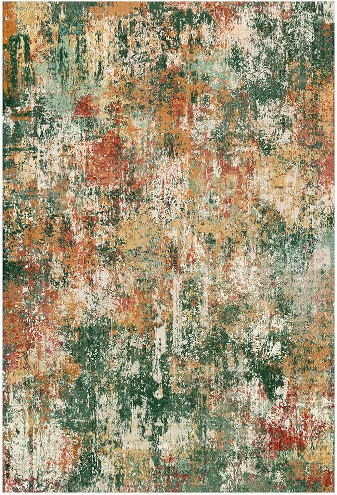 Washable Area Rugs 2'x6' Non-Slip Modern Abstract Soft for Living Room Entryway Bedroom Nursery, Print Pattern, Green Orange Rust Red Cream Colorful