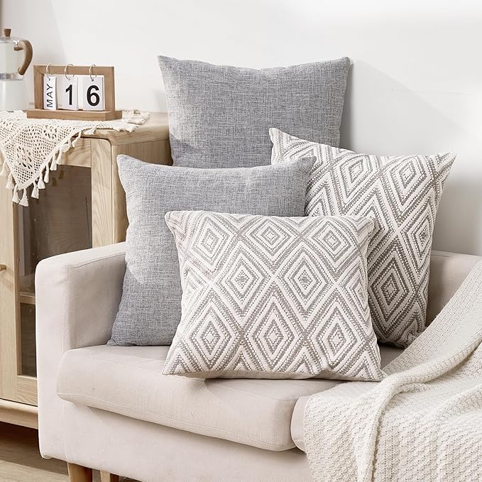 hpuk Decorative Pillow Covers Couch Pillow Covers Throw Pillow Covers for Couch, Sofa, Bed, 17x17 Inch Set of 4 Polyester Farmhouse Pillow Covers, Grey