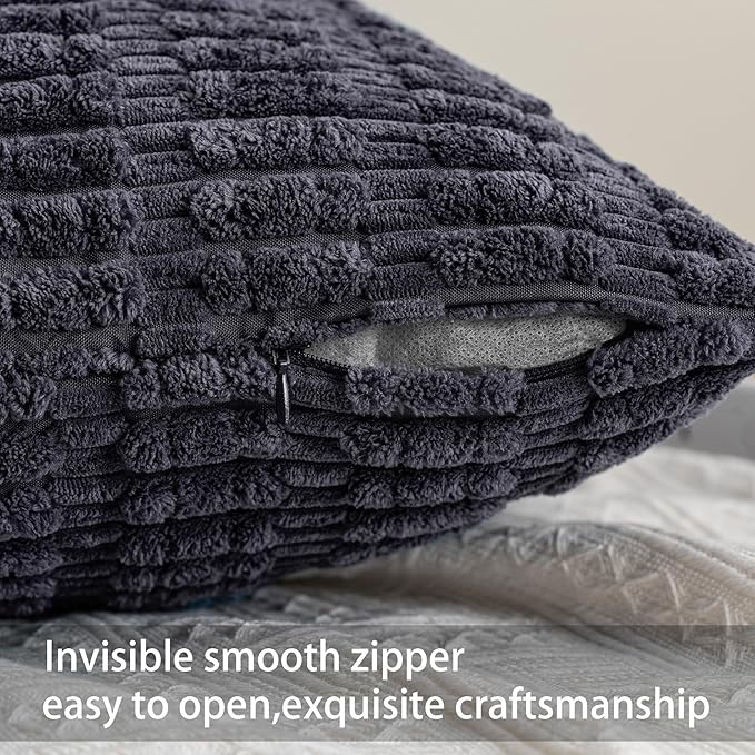 Pack of 2 Corduroy Decorative Throw Pillow Covers 12x24 Inch Soft Striped Pillow Covers Modern Farmhouse Home Decor for Sofa Living Room Couch Bed（Dark Grey）