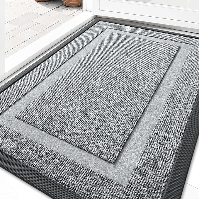 OLANLY Front Door Mat Indoor Outdoor Entrance, Waterproof All-Season, All-Weather Doormat, Sturdy Natural Rubber, Low Profile, Easy Clean Patio Porch Entryway Mat, 33x21, Ash Gray