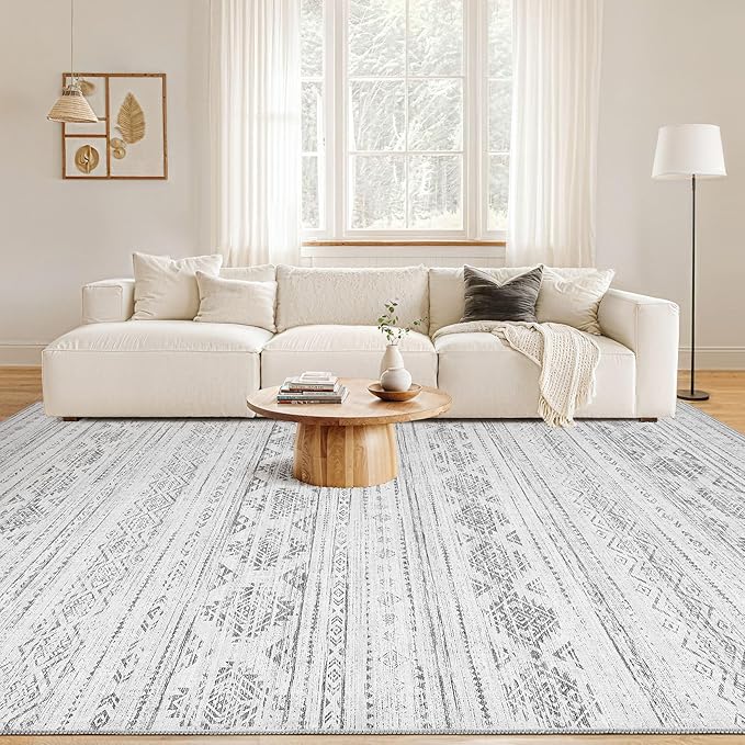 Nakagishi 6x9 Area Rugs Living Room: Washable Boho Large Neutral Soft Farmhouse Rug Stain Resistant Modern Indoor Floor Non-Slip Carpet for Bedroom Nursery Kids Office Dining Room Dorm- Dark Grey