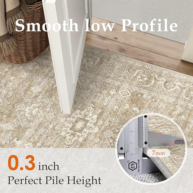 3x5 Washable Area Rug for Entryway Vintage Beige Non Slip Low Pile Carpet Traditional Retro Soft Throw Rug for Entrance Bathroom Door Mat Indoor Dorm Dining Room