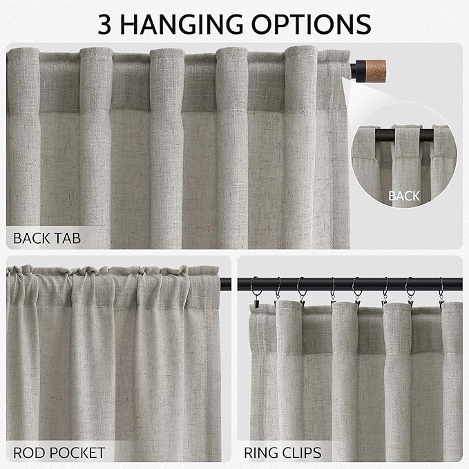 Silver Grey Linen Back Tab Curtains 84 Inch Length for Bedroom Neutral Modern Farmhouse Window Privacy Semi Sheer Linen Drapes Rustic Pinch Pleated Look Curtain for Living Room 52x84,2 Panel