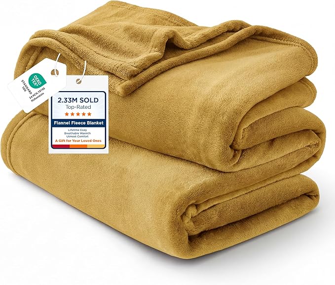 Bedsure GentleSoft Fleece Blanket Twin Size Yellow - 300GSM Lightweight Plush Fuzzy Cozy Soft Warm Blanket for Bed, Sofa, Couch, Travel, Camping, 60x80 inches