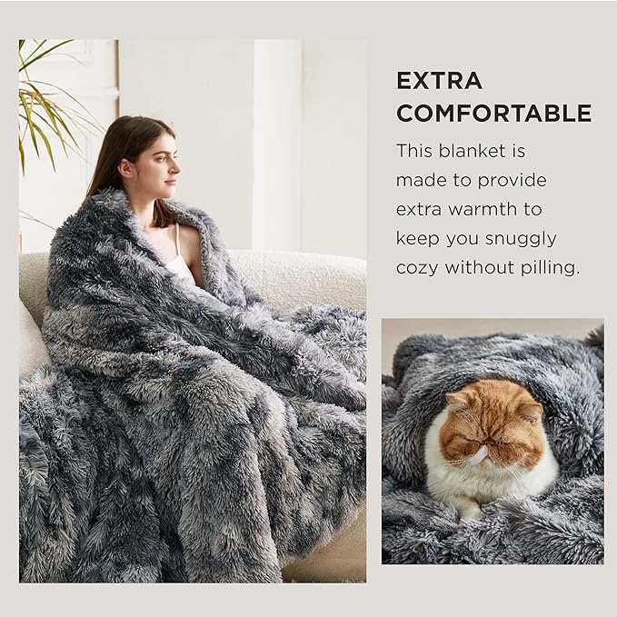 Bedsure GentleSoft Fuzzy Faux Fur Sherpa Fleece Blanket Twin Size, Plush Thick Warm Twin Blanket for Bed, College Dorm Essentials Gifts for Girls Boys, Tie Dye Grey Decor for Winter, 60x80