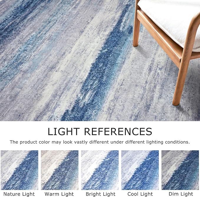 KOZYFLY Modern Abstract Washable Rug Runner 2.6x10 Hallway Rug Runner Non-Slip Soft Kitchen Runner Rugs, Blue/Grey/Beige Striped Carpet for Entryway Bathroom Laundry Room Foyer