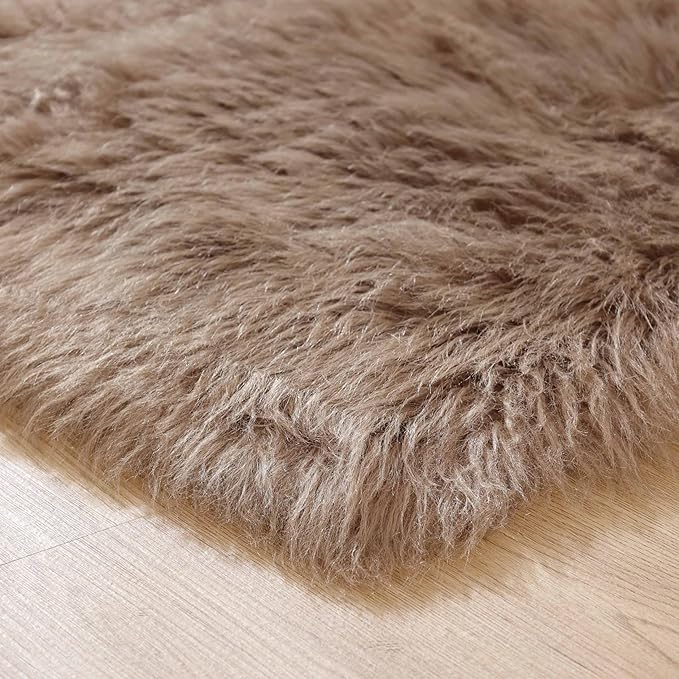 Goolela Beige Area Rug 6x9 Light Brown Fluffy Fuzzy Sheepskin Rug for Living Room Bedroom Shag Faux Fur Carpet Rectangle