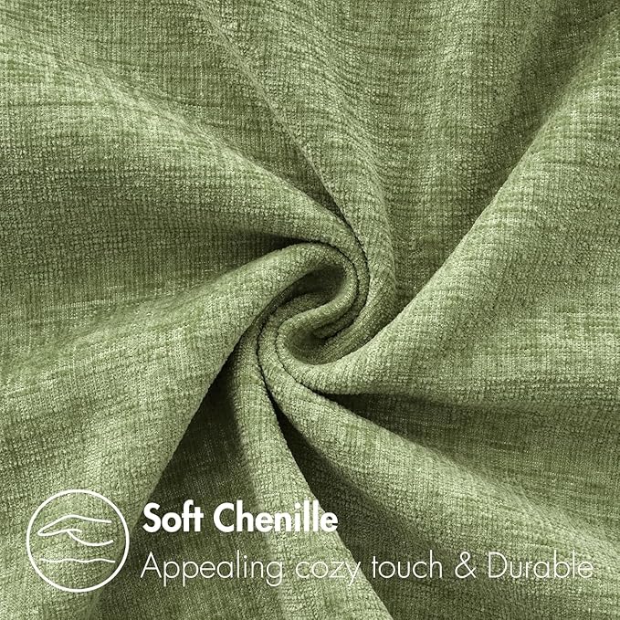 MIULEE Pack of 2 Couch Throw Pillow Covers 14x22 Inch Spring Soft Sage Green Chenille Lumbar Pillow Covers for Sofa Living Room Solid Dyed Cases