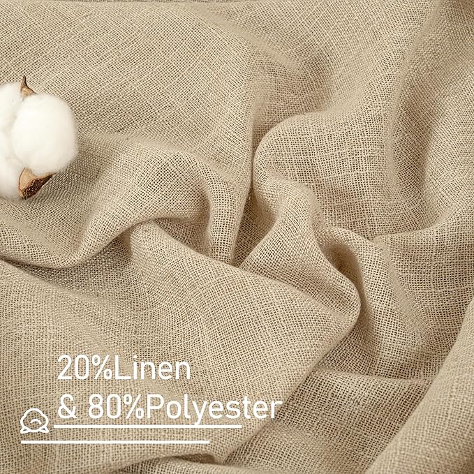 LAMIT Linen Blended Curtains for Bedroom, Faux Linen Textured Light Filtering Drapes Back Tab and Rod Pocket Boho Burlap Panels for Farmhouse/Living Room, 2 Panels, 52 x 80 Inch, Brown